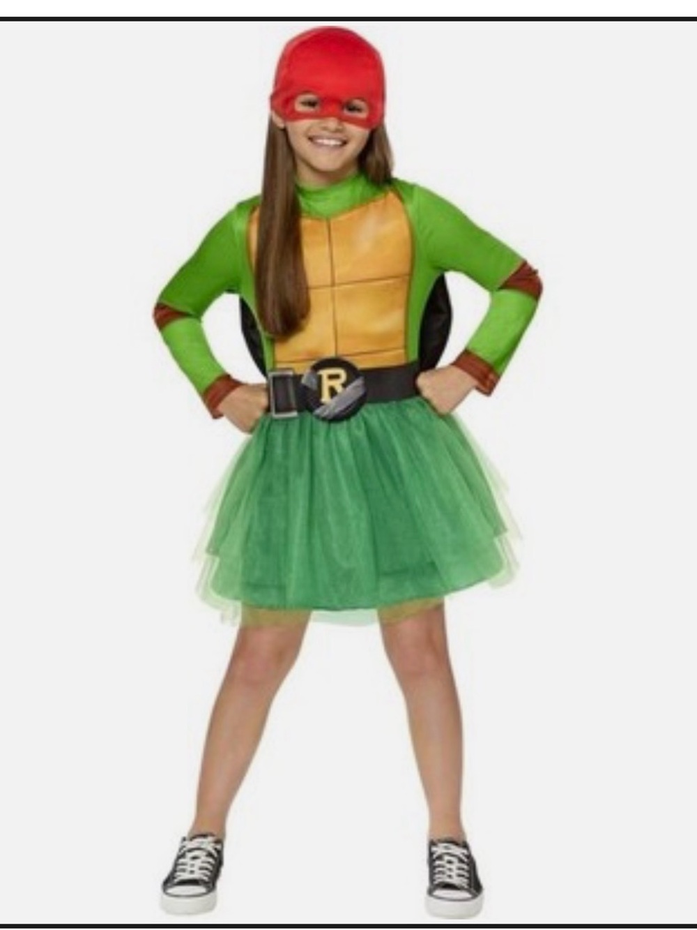 Girls Green Turtle Tutu Costume with Red Mask 4/5 years